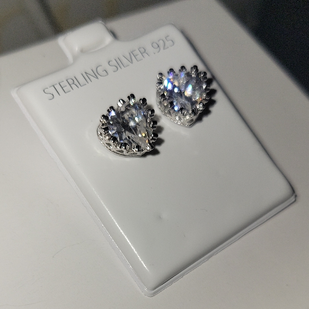Silver Heart Cluster Earrings with Sparkling Moisinite